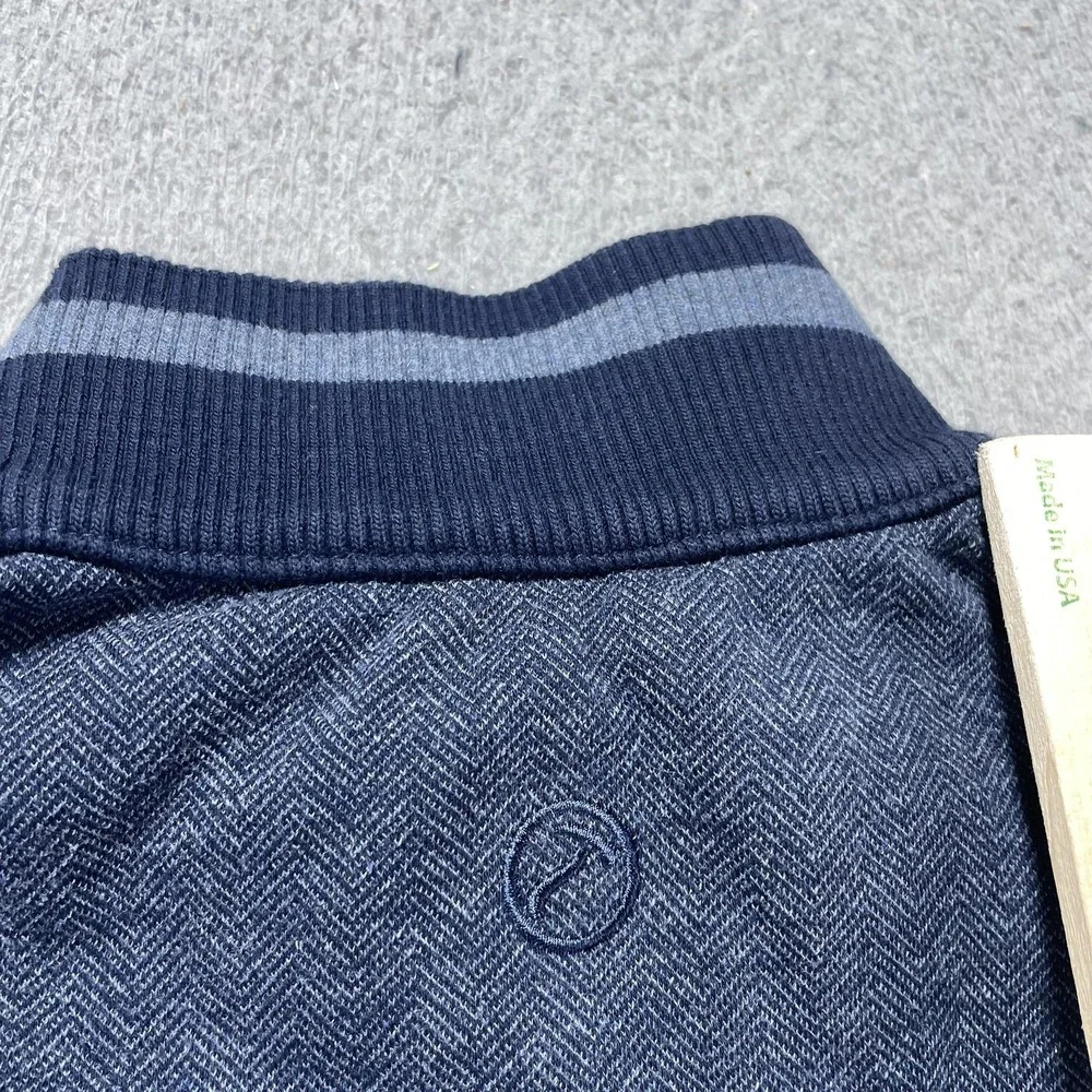 Hammer Made Sweater Mens Large Blue Herringbone 1/4 Zip Mock Neck Knit Pullover